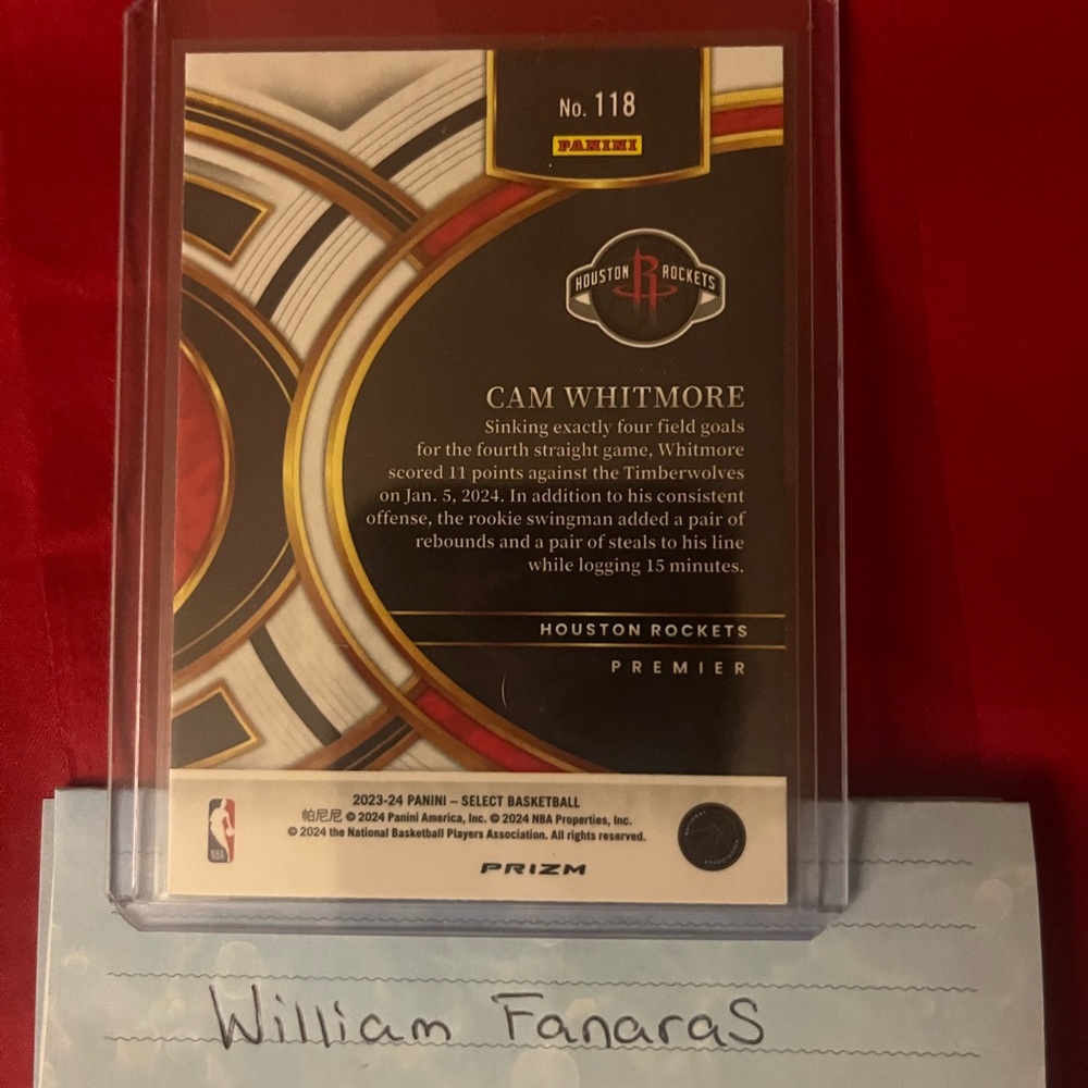 Select Cam Whitmore Rockets Rookie Card - Picture 2 of 2